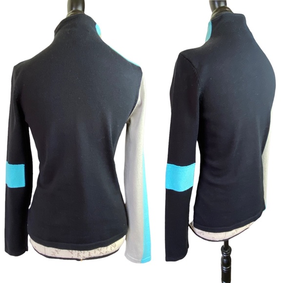 Spanner Retro Black Blue Color Block Tight Knit High Neck Long Sleeve Sweater S - Picture 5 of 16
